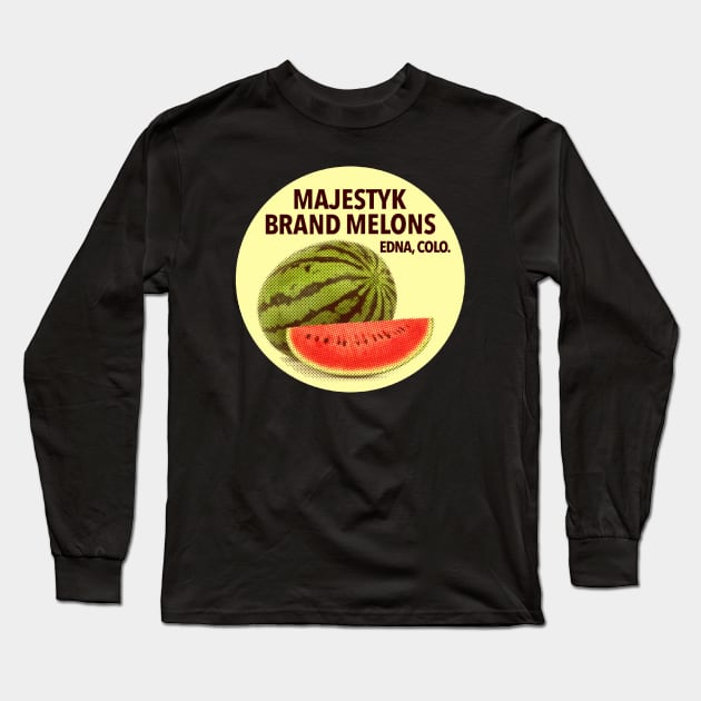 Majestyk Brand Melons (Vintage Fruit Sticker) Long Sleeve T-Shirt by fun stuff, dumb stuff